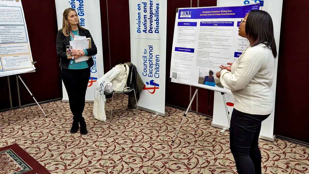 ecustepp's tweet photo. On Saturday, #ECUSTEPP Transition Specialist Ashley Cooper presented at the #NCCEC Conference 👩‍🏫

Cooper discussed how students with a #learningdisability can navigate college with resources in place 📝 🎓

She presented alongside @UNC, @unccharlotte, @ncatsuaggies, and @ncdhhs. https://t.co/8lgKO5auLg
