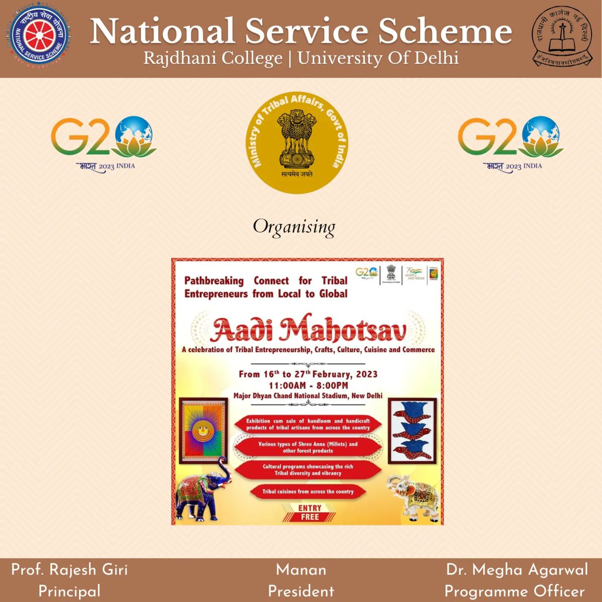 NSS_Rajdhani's tweet photo. NSS Rajdhani joined Aadi Mahotsav organised by @tribalaffairsin with NSS Regional Directorate. It was inaugurated by @narendramodi at Major dhyan Chand Stadium. The event will be from 16-27 Feb. https://t.co/LoF7mUPw5s