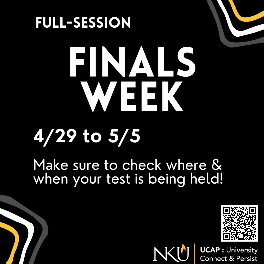 NKU, it's Finals Week! Make sure to check where and when your test is being held! inside.nku.edu/registrar/cale… #NKUFinals #NKUFinalsWeek #NKU