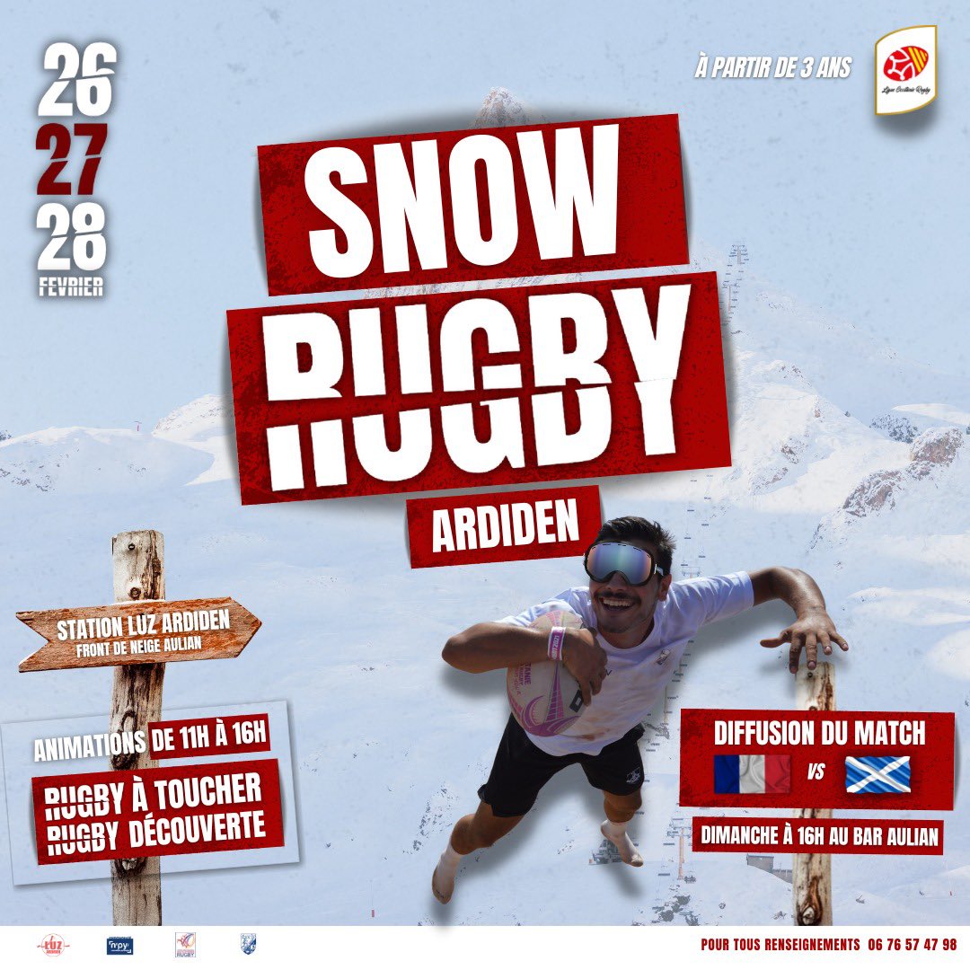Connu des amoureux du ski, la Station aura maintenant son fief pour les amoureux du rugby et vous donne les 26, 27 et 28 février à Luz Ardiden pour la première édition du SNOW RUGBY ARDIDEN ! 
<a href="/LigueOcRugby/">Ligue Occitanie Rugby</a> <a href="/valleesgavarnie/">Vallées de Gavarnie</a> <a href="/pyreneige_fr/">pyreneige</a> <a href="/rugby65_bigorre/">rugby65</a> <a href="/departementhapy/">Hautes-Pyrénées, le Département</a>