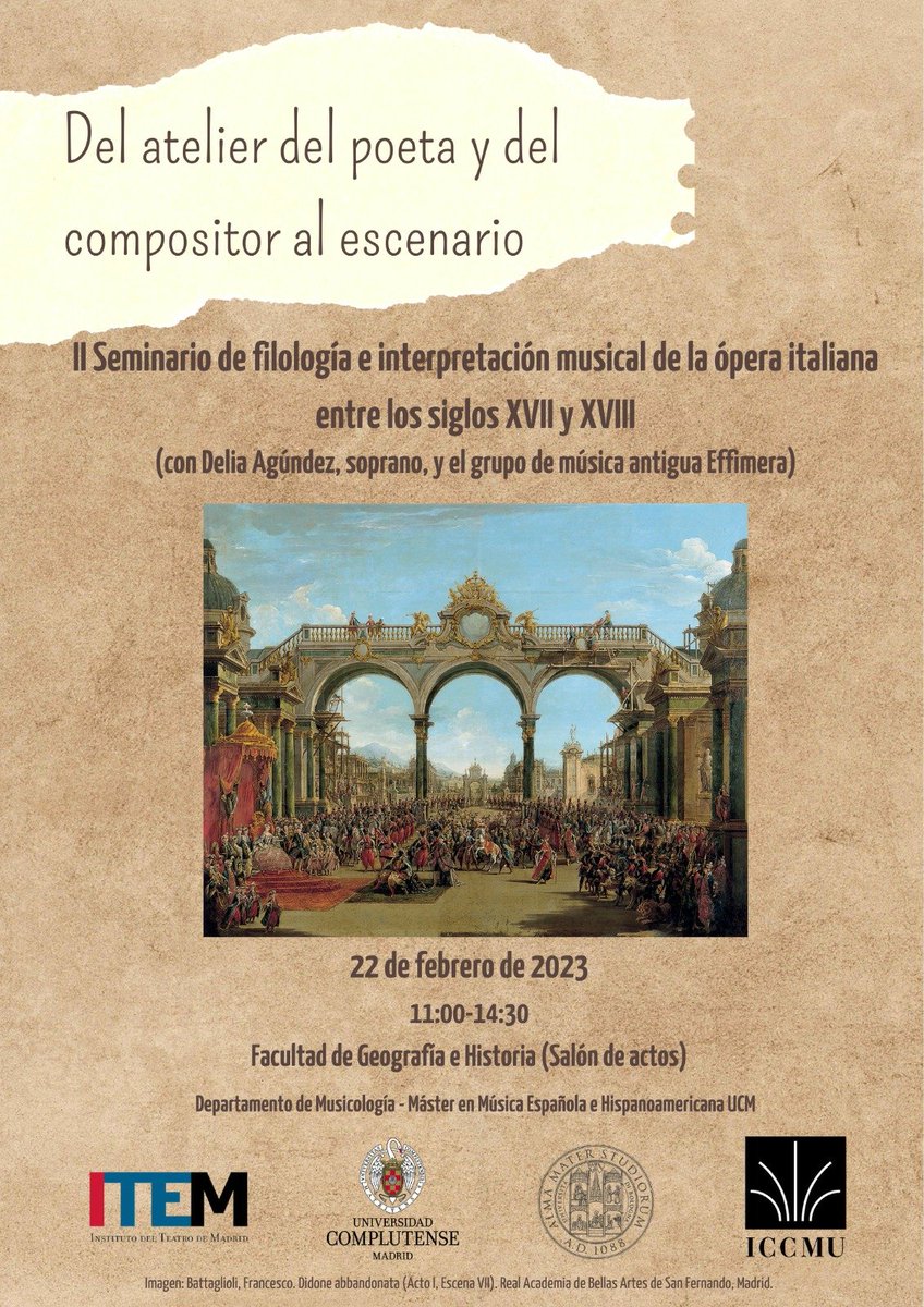 Un privilegio reencontrarnos con el alumnado y profesorado de <a href="/MusicologiaUCM/">Dpto Musicología UCM</a> y <a href="/Unibo/">Università di Bologna</a> (y con todo el público que quiera acompañarnos) para recorrer el apasionante viaje que va desde la partitura y el libreto hasta el escenario. Hacerlo con <a href="/DeliAgundez/">Delia Agúndez</a> y <a href="/MariaASaturno/">María Saturno</a>, un lujo.