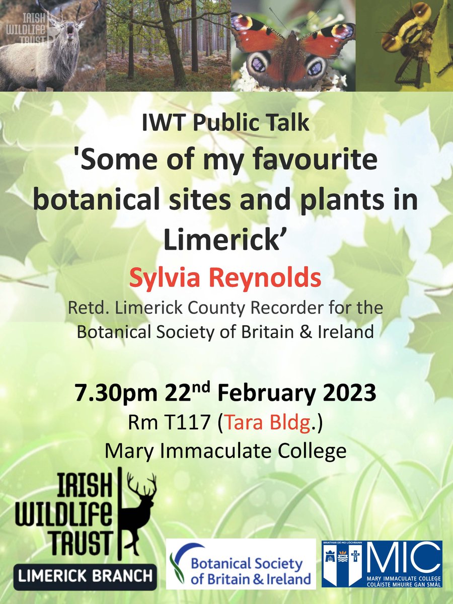 Limerick Environment (@limerickenviron) on Twitter photo @IWT Limerick Branch presents "Some of my favourite botanical sites and plants in Limerick" by Sylvia Reynolds on Wed 22 Feb in <a href="/MICLimerick/">Mary Immaculate College (MIC)</a>, in Room T117,Tara building, 7.30pm. Entry fee of €3 to help defray costs. iwt.ie/event/iwt-lime… Please RT @IWT Limerick Branch presents "Some of my favourite botanical sites and plants in Limerick" by Sylvia Reynolds on Wed 22 Feb in <a href="/MICLimerick/">Mary Immaculate College (MIC)</a>, in Room T117,Tara building, 7.30pm. Entry fee of €3 to help defray costs. iwt.ie/event/iwt-lime… Please RT