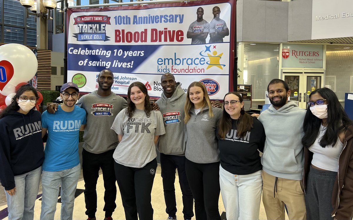 EmbraceKids's tweet photo. Proud of our community for rallying to support the 10th annual @TackleSC Blood Drive with @devinmccourty @JasonMcCourty @McCourtyTwins in partnership with @RWJUH & @NJBloodServices! 200 presenting donors and 188 units of blood product collected. We truly saved lives... https://t.co/wotHSQ2MnV