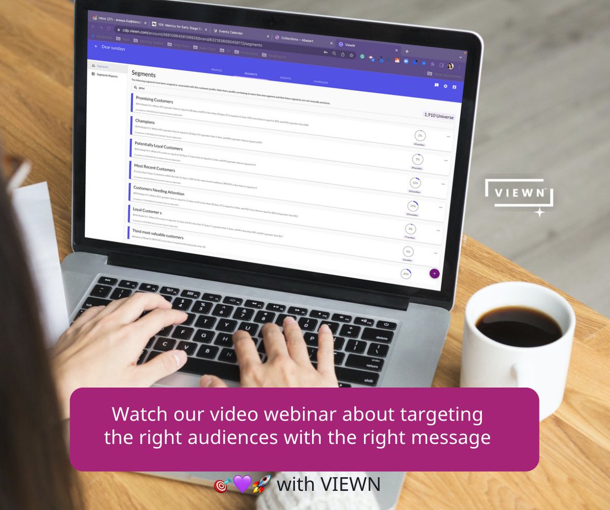 VIEWN's tweet photo. 😍 Let's turn your customers into repeat buyers 🥰
 eCommerce Retailers need to target valuable audiences that can likely repurchase to keep marketing operations on budget. 🎯 💜 🚀

Sign up for our webinar to get the steps you need ✌️ https://t.co/MgcEGo1ITY

#CDP #CX #MarTech https://t.co/SRonBHb4QG