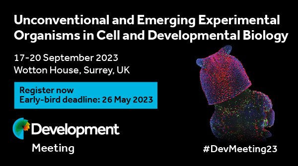 Dev_journal's tweet photo. Registration now open for our 2023 Meeting 'Unconventional and Emerging Experimental Organisms in Cell and Developmental Biology' organised by Swathi Arur @sarur2 James Briscoe @briscoejames Gautam Dey @Dey_Gautam
& Cassandra Extavour @redmakeda. Apply at https://t.co/7ZOsrZQs6H https://t.co/ikwph1NtYg