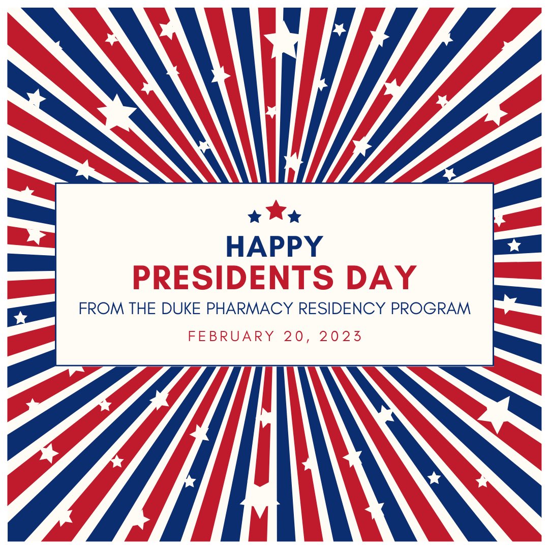 dukerxresidency's tweet photo. Happy Presidents Day from all of us at the Duke Pharmacy Residency Program! ๐บ๐ธ #dukerx #dukerxresidency #presidentsday https://t.co/xvRikF8HwB