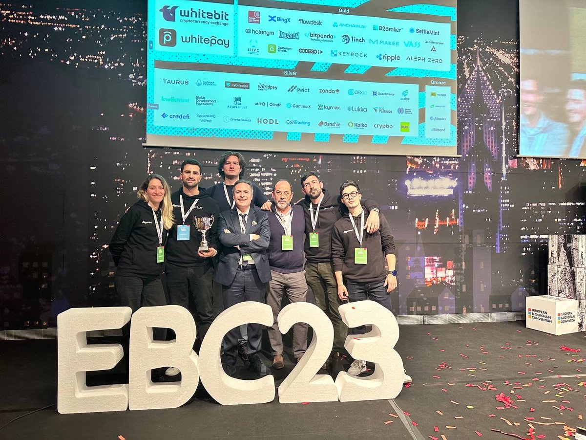 BenedettoBio's tweet photo. As promised, we brought @FolksFinance &amp; @Algorand to the podium at @EBlockchainCon Awards 2023 in Barcelona. 

Glad to ride the wave with such a talented team, a supportive community, and great investors.

Hard work always pays off. https://t.co/Jf2d6addXZ