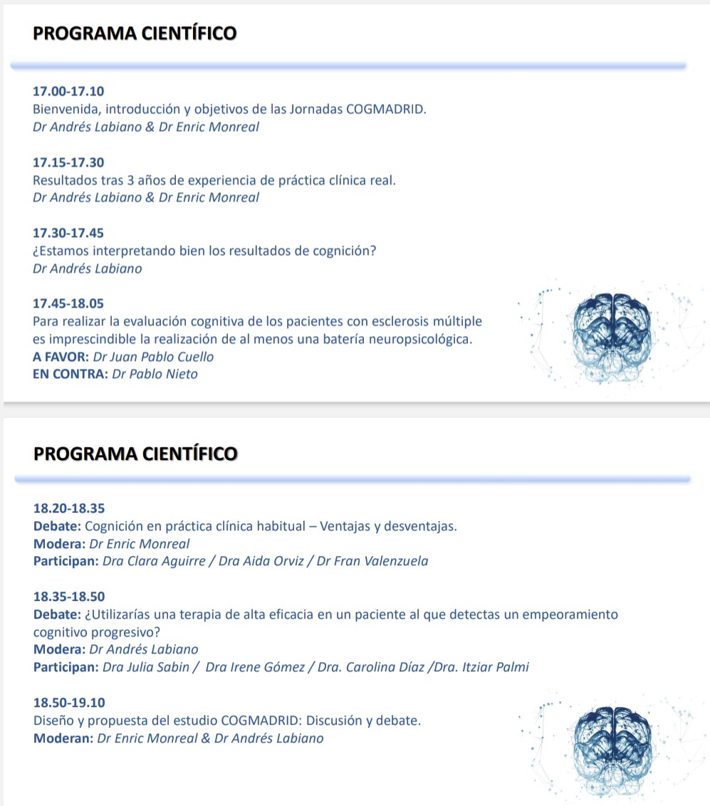 IlNeuroDoktorMS's tweet photo. Pues ya tenemos día y cartel para el #COGMAD 😁 Hablaremos, debatiremos y presentaremos datos propios sobre el deterioro cognitivo en la #EsclerosisMúltiple. Save the date! 30 de marzo!

(Resubido, que lo había subido mal 🤣) https://t.co/RuiQxd8VRl