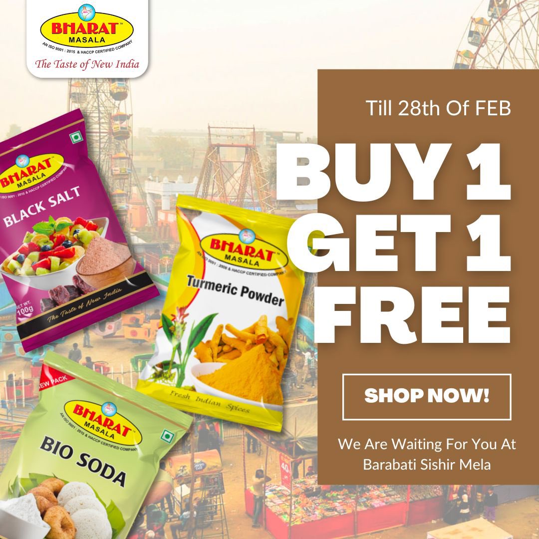 Barabati Sishir Mela is here &amp; so are we with an exciting offer for you. 
Buy 1 Get 1 Free! 

See you soon. 

#spices #food #foodie #foodporn #indianfood #herbs #instafood #cooking #mela #barabati #sishirmela #sishirmelacuttack #barabatisishirmela #buy1get1free