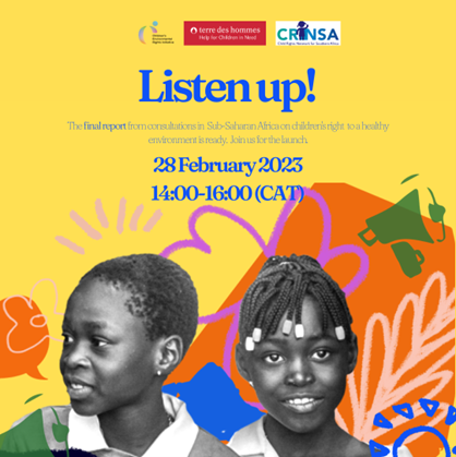 SA_CRN's tweet photo. 📢Consultations in Sub-Saharan Africa on children’s right to a healthy environment are complete and we are launching the report.

Join us on 28 February 2023, 14:00-16:00

Register here: https://t.co/GXd9Pj5Nz7

#TakeChargeMakeChange
#ECRConsultations
#OurFuture
@tdh_saco https://t.co/YfbIx42olf