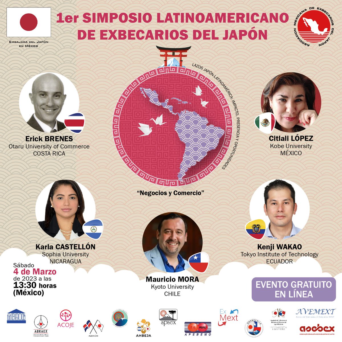 JapanEmb_Mexico's tweet photo. @AMEJ_org_mx los invitan al Webinar “Negocios y Comercio” a llevarse a cabo este 4 de marzo de 2023, a las 13:30 horas. MX
Registro: https://t.co/fiSUbA2WHn 

#LazosJaponLATAM
#MEXTScholarships https://t.co/Ga1sIfL6Ii