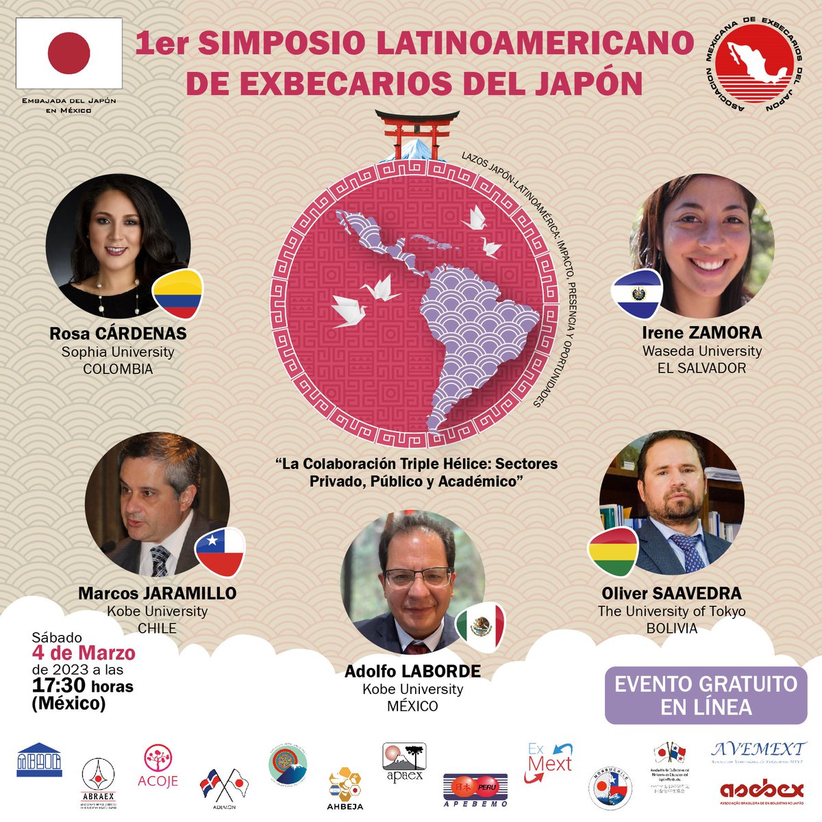 JapanEmb_Mexico's tweet photo. @AMEJ_org_mx los invitan al Webinar “La Colaboración Triple Hélice” a llevarse a cabo este 4 de marzo de 2023, a las 17:30 horas. MX
Registro: https://t.co/FuNbTlxwhG 

#LazosJaponLATAM
#MEXTScholarships https://t.co/03las2rKuW