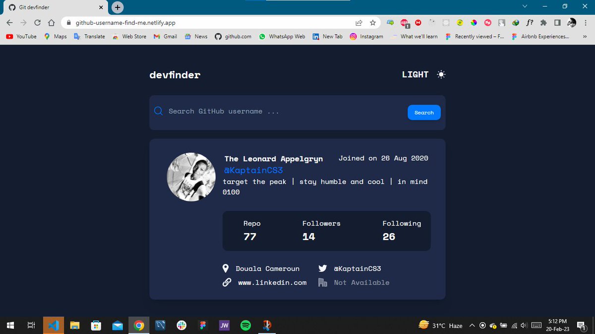 KaptainCS3's tweet photo. Implementing dark mode for the first time wasn't bad at all. Practice project from frontendmentor github finder using plain html, tailwind, GitHub API and JavaScript
check it out
your feedback are warmly appreciated
https://t.co/xEPlJoUprM https://t.co/uSzfQfCQdU