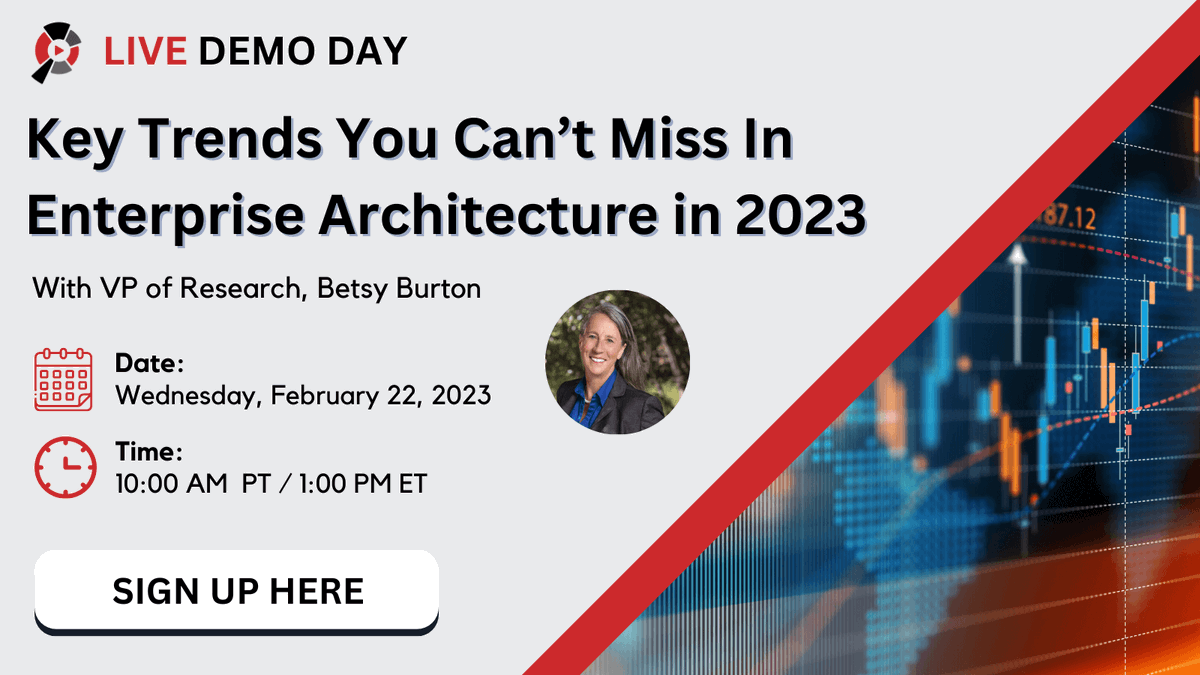 AragonResearch1's tweet image. ✋ Join us this Wednesday! 

VP of Research, Betsy Burton will be discussing the 4 key #EnterpriseArchitect trends you need to know to ensure your business #strategy will deliver! 📊 

⏰ Wednesday, February 22nd @ 10 AM PT / 1 PM ET. 

Register for FREE: bit.ly/3QNQgYK