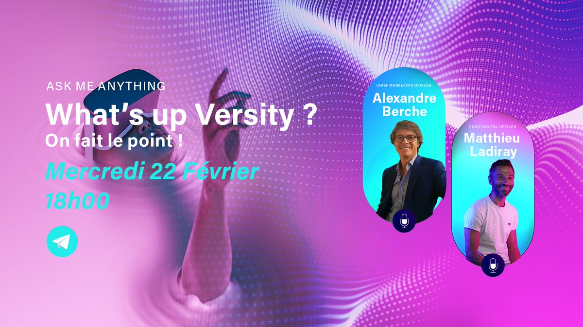 On se donne rendez-vous pour un nouveau live Mercredi à 18h00 sur notre canal Telegram ! 

Avec <a href="/TacTicWEB/">Matthieu Ladiray</a> &amp; <a href="/Alex_Berche/">Alex_berche</a> ! 

Pour rejoindre ce live et tous les suivants : t.me/versity_fr