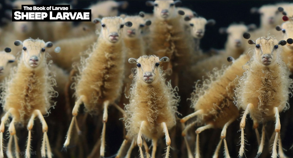 timhope100's tweet photo. The Book of Larvae 01: Sheep, Cat, Shih Tzu and Shetland Pony Larvae #bookoflarvae #aiart https://t.co/Ld4uzC9oav