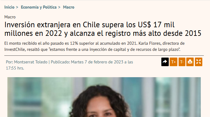 PipeAllendeM's tweet photo. Gobierno del Presidente @GabrielBoric:

- Superávit fiscal, después de 9 años
- Mayor inversión extranjera desde 2015
- Deuda externa chilena, en el año 2022, cerró con su primera baja EN DÉCADAS
- Chile recupera su puesto como el país más seguro para invertir en América Latina https://t.co/iWLq0VNeeQ