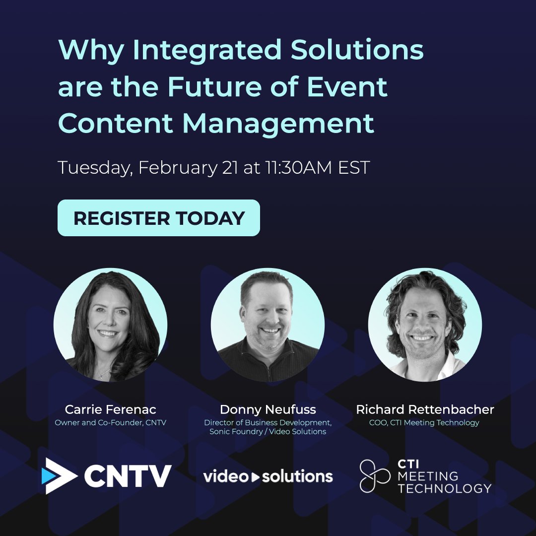vidsolutionspro's tweet image. Join us tomorrow, February 21st for a webinar on "Why Integrated Solutions are the Future of Event Content Management".

Register now at bit.ly/41ndTMP

#VideoSolutions #CTI #EventProfs #ContentManagement #VideoContent #CNTV