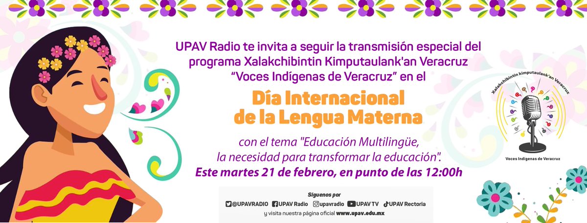 UPAVRADIO's tweet photo. ¡No te pierdas! 
La transmisión especial del Día Internacional de
La Lengua Materna, el tema de este año es:
"Educación Multilingüe, la necesidad para
transformar la educación". 
Tienes una cita este martes 21 de febrero a las
14:00 h. 
https://t.co/2ZgY0JObaM https://t.co/cL4do1imb6