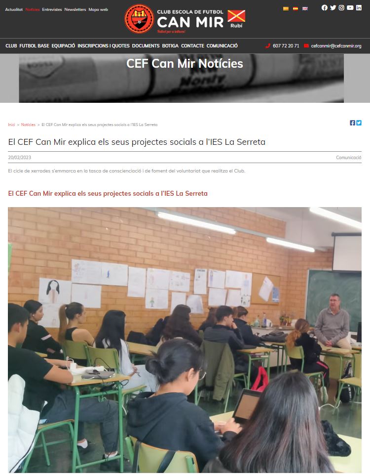 CEFCanMir (@cefcanmir) on Twitter photo El CEF Can Mir explica els seus projectes socials a l’IES La Serreta
cefcanmir.org/ca/noticies/el…
#CEFCanMir #FutbolPerATothom #Inclusio #Acollida #Integracio #CooperacioAlDesenvolupament <a href="/InsLaSerreta/">InsLaSerreta</a> El CEF Can Mir explica els seus projectes socials a l’IES La Serreta
cefcanmir.org/ca/noticies/el…
#CEFCanMir #FutbolPerATothom #Inclusio #Acollida #Integracio #CooperacioAlDesenvolupament <a href="/InsLaSerreta/">InsLaSerreta</a>