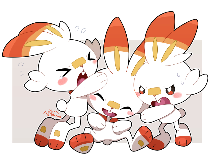 scorbunny pokemon (creature) open mouth no humans > < closed eyes tongue flying sweatdrops  illustration images