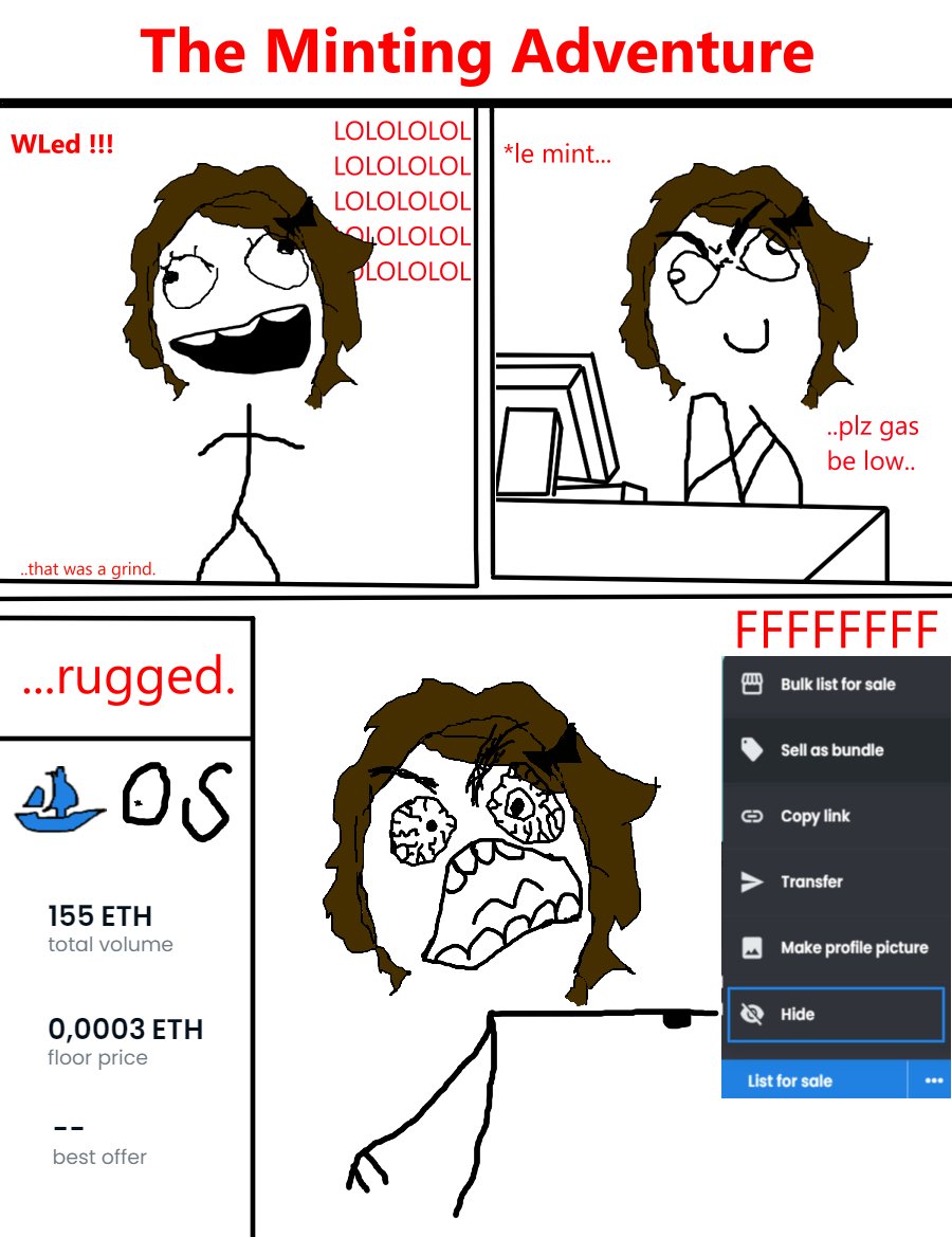DerpleRage's tweet photo. gm what was your first rugxperience..?
#hide #NFT #mint #rug #WL #notapfp #lerage #rage https://t.co/Y2BvQDHkY3