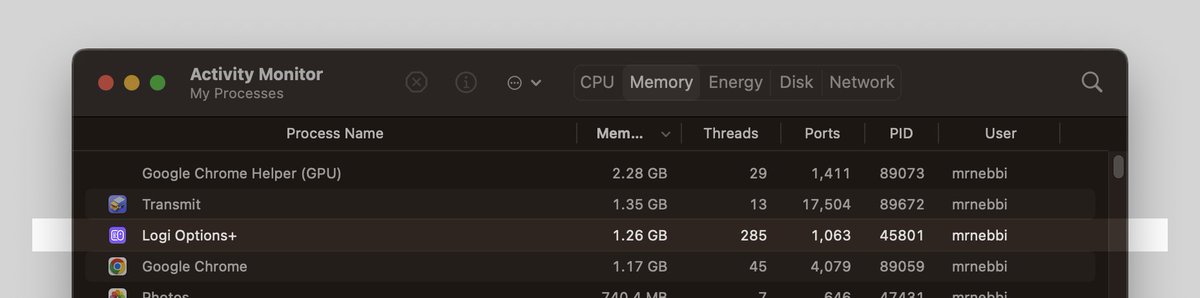 . <a href="/Logitech/">Logitech</a> I love your MX series, but why in name of all that is holy do you need 1.26GB for your Options software?

I haven't even opened it, it's just been in the background this whole time!