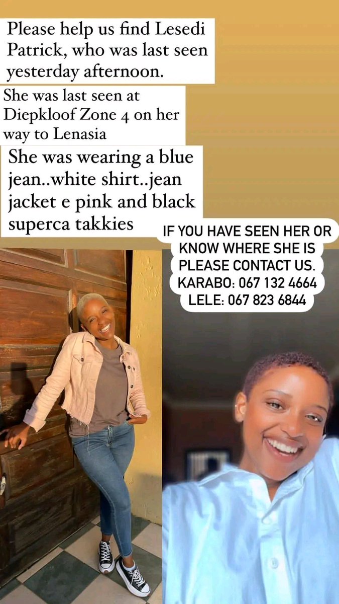 joy_zelda's tweet photo. Can We Please Help Find Her Retweet Please until she is found

Pretoria Mpumalanga DJ SBU #PodcastandChill #BlueAiva𓃵 Khosi and Thabang #AKAFuneral #DonDesign #Zinhle Nadia Stage 6 Andre Du Ryter Eskom Siyacela Thando Mpho Hart #SimDope Andile Mpisane Kaizer Chiefs https://t.co/hXLiGVnXCZ