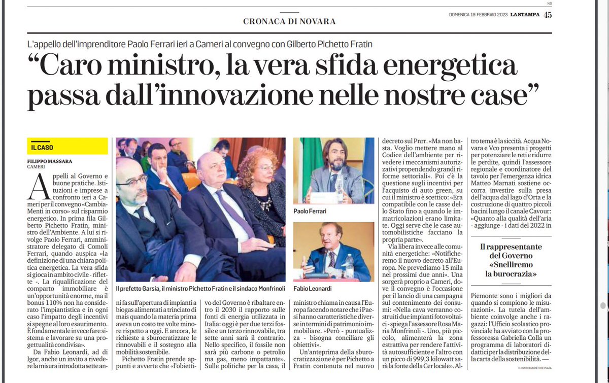 Sabato al convegno “CambiaMenti in corso - consuma di meno per avere di più” il nostro appello al Ministro Gilberto Pichetto Frattin.
<a href="/MASE_IT/">Ministero Ambiente e Sicurezza Energetica</a> 
#energia 
#transazione