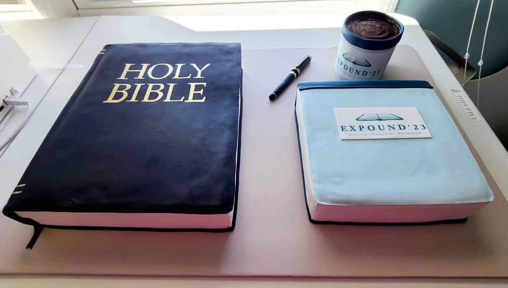 DoltonPBC's tweet photo. Our cake for tonight’s start of the second annual, Expound Biblical Preaching Workshop! #expound #exposit #biblical https://t.co/8OrMr0w2Dp
