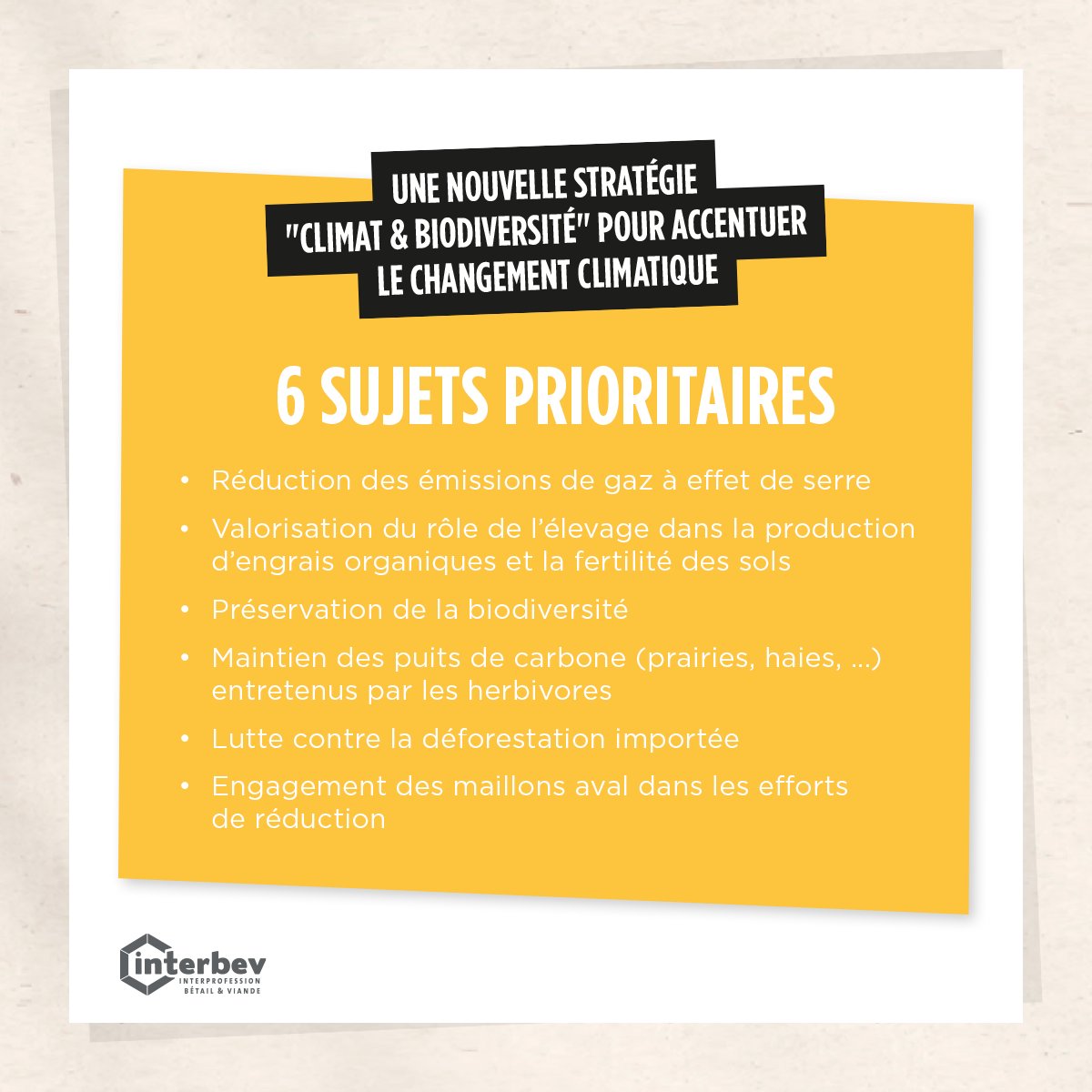 Interbev_fr's tweet photo. 6 sujets prioritaires s'inscrivant dans une nouvelle stratégie "#climat & #biodiversité" pour accentuer l'engagement de la filière bovine.
#Elevage #FLEXIPROS https://t.co/I2Pa0Ie5ed