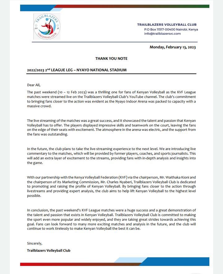 Congratulations to the <a href="/Trailblazersvc/">Trailblazers Volleyball Club</a> as they will  be  streaming live volleyball league matches on their Trailblazers youtube channel.