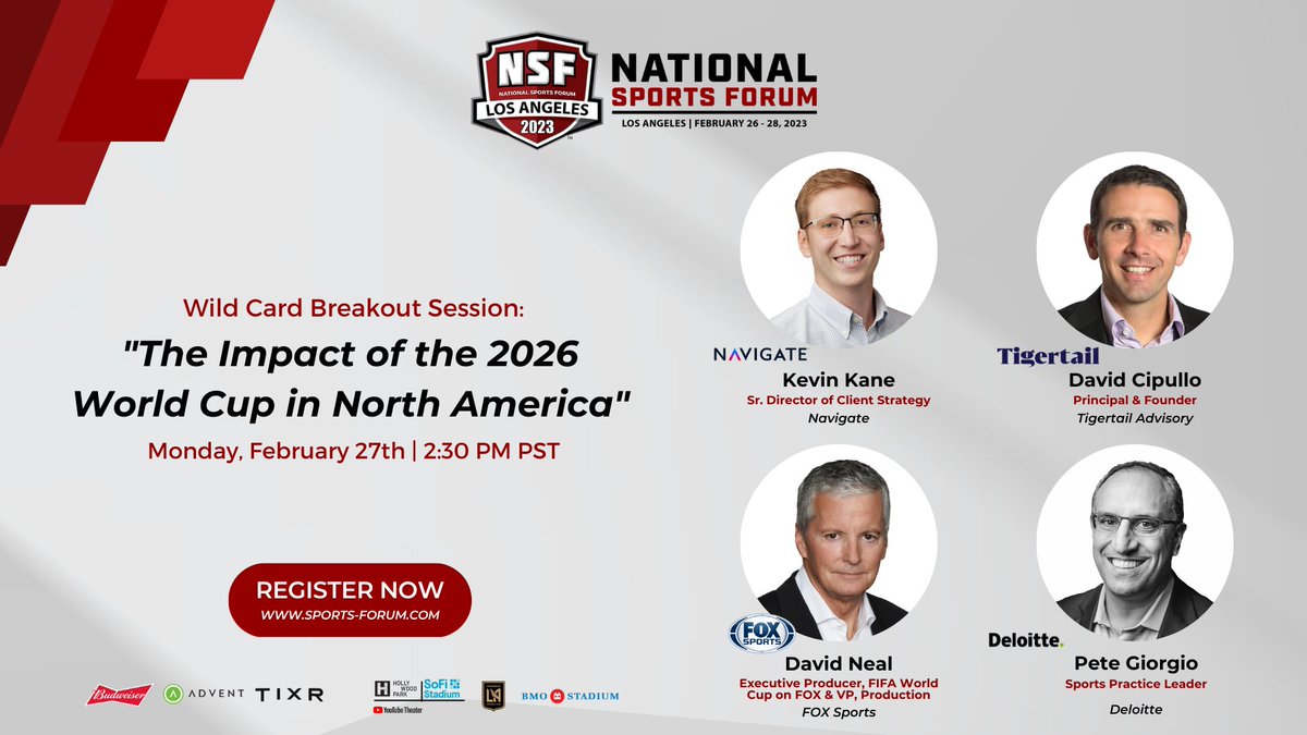 Navigate (@nvgtinsights) on Twitter photo Only one week away 👀
With the world's largest sporting spectacle coming to the U.S. in 2026, you won't want to miss the session <a href="/kevinnkane/">Kevin Kane</a> is hosting at this year's <a href="/NatlSportsForum/">National Sports Forum</a>.
Learn more ➡️ sports-forum.com/nationalsports… Only one week away 👀
With the world's largest sporting spectacle coming to the U.S. in 2026, you won't want to miss the session <a href="/kevinnkane/">Kevin Kane</a> is hosting at this year's <a href="/NatlSportsForum/">National Sports Forum</a>.
Learn more ➡️ sports-forum.com/nationalsports…
