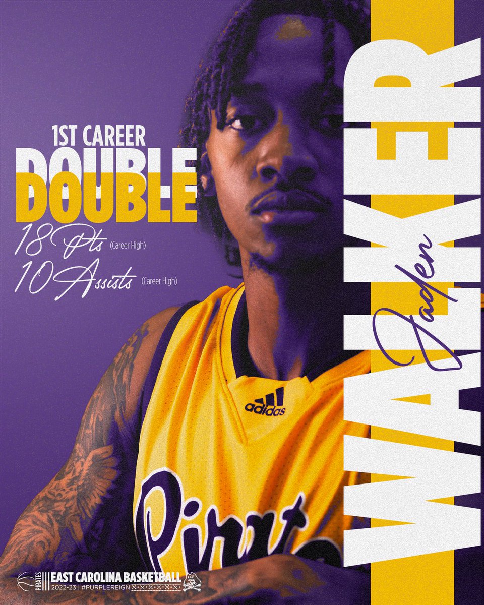 ecubasketball's tweet photo. What a way to secure his first career double double. @_iamjadennn receiving 2 new career highs in the process!🔥🏴‍☠️

#PurpleReign https://t.co/DoZZtVMg5d