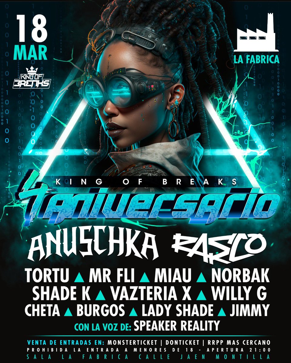 Vazteria_X's tweet photo. 🇪🇸 El próximo 18 de Marzo estaré en el 4* aniversario de #KingOfBreaks en Montilla (Córdoba). Grandes compañeros y gran noche que promete mucho! Síguenos en Instagram para participar en sorteos de entradas 🎟
#KingOfBreaks #VazteriaX #Breakbeat #Breaks #TearOutBreaks https://t.co/J0N7YFe79a