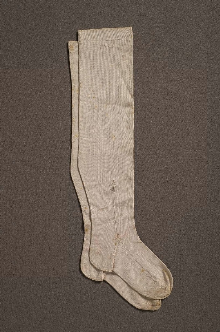 KnitHistForum: RT <a href="/CtrKnitCrochet/">Center for Knit and Crochet</a>: These pale pink silk stockings were worn by M. Lavinia Warren, ca. 1863-1880s. We can deduce these dates because the stockings bear the initials LWS, and we know Lavinia married Charles S. Stratton in 1863.

Theirs was …