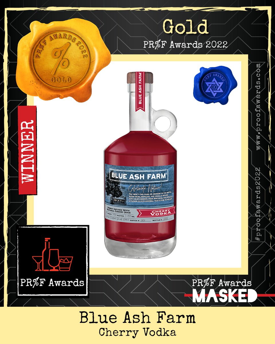 Congratulations to <a href="/BAFSpirits/">Blue Ash Farm Spirits</a> Cherry Vodka for being awarded the 2022 Gold PR%F Award.

Some pie lovers will be eating their favorite pie on Feb 20 during #NationalCherryPieDay. 

#tequila
#PROOF #proofawards #proofawards2022 #gin #rum #vodka #bourbon #whiskey #RTD #cocktails