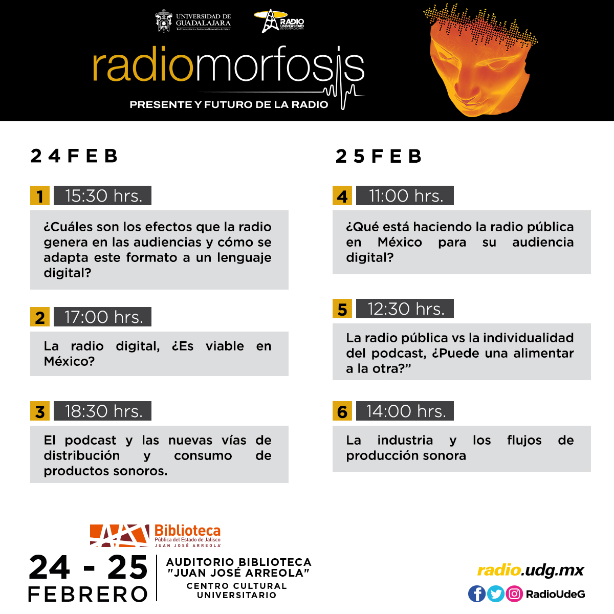 TVMORFOSIS's tweet photo. Este 24 y 25 de febrero #RadioMorfosis "Presente y Futuro de la Radio desde el Auditorio Juan José Arreola de la @BiblioJalisco https://t.co/ddTVUcoEaR