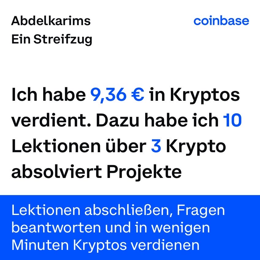 karimwien's tweet photo. Ich habe bis jetzt 9,36 € verdient, indem ich bei @Coinbase mein Wissen über Krypto vertieft habe. Hier erfahren Sie, wie viel Sie verdienen können: https://t.co/RVMYhKjYqO https://t.co/dns8zch1fW