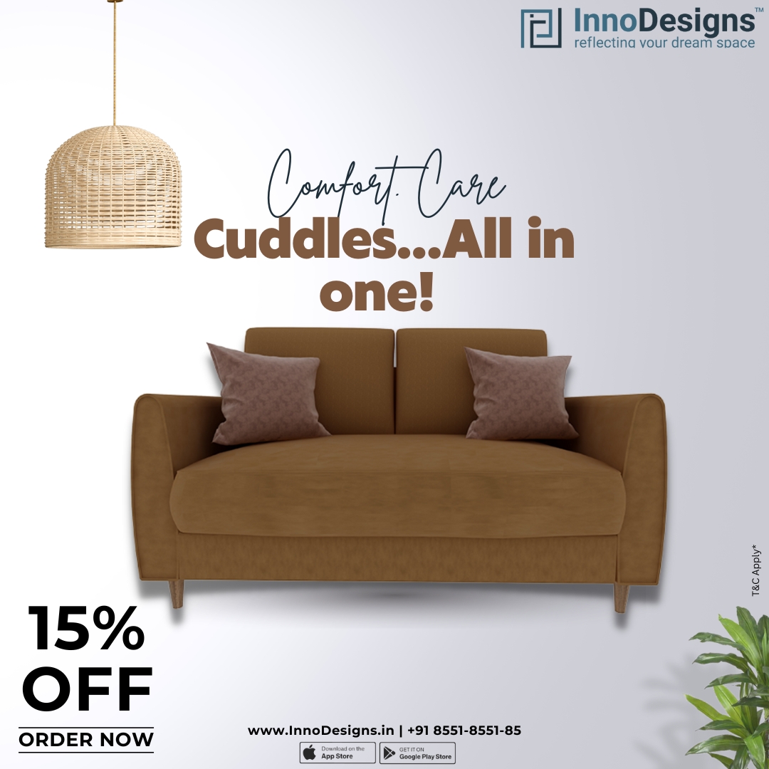 InnoDesigns is your ONE-STOP-SHOP for classy, chic and comfortable furniture! Order Now and get 15% OFF! Grab this offer and SAVE BIG! Contact us at: 8551-8551-85 or visit-  innodesigns.in
#Innodesigns #sofa #customizeddesign #customizedfurniture #onlineshopping #bed