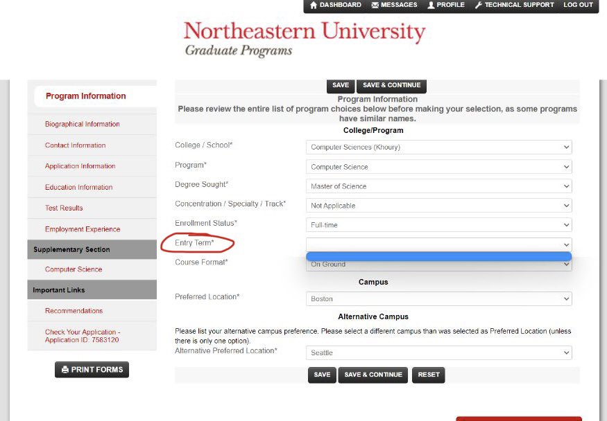 @KhouryCollege @Northeastern 
‘Entry term’ isn’t populating for new graduate program applications. Can you please help?
#khouryCollege #NEU #MSinUS