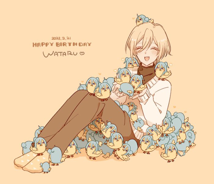 closed eyes male focus smile happy birthday sweater blonde hair 1boy  illustration images