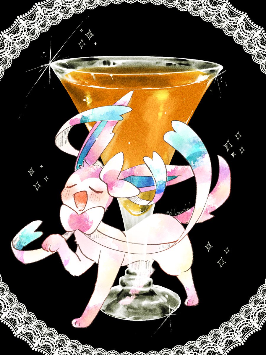 sylveon no humans pokemon (creature) closed eyes open mouth blush solo sparkle  illustration images