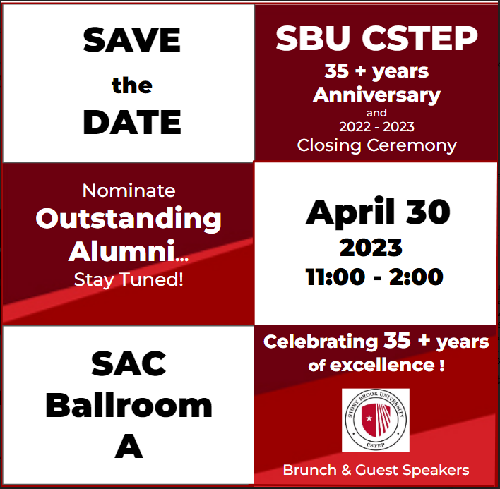 sbucstep's tweet photo. Calling all @stonybrooku  CSTEP students and CSTEP 
@stonybrookalum, Join @sbucstep April 30th, 2023 to celebrate 35 + amazing years of diversity in STEM. https://t.co/Bo54kgXLIq