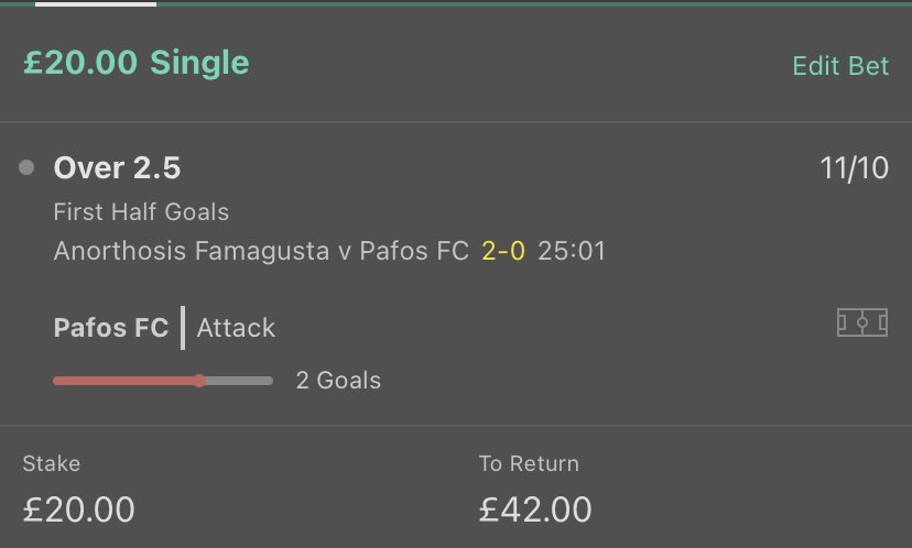 starboystats's tweet photo. We’re back.. 

💸£20 -> £500 CHALLENGE💸

Bet 1 - over 2.5 first half goals in Anorthosis Famagusta v Pafos FC

£20 returns £42 https://t.co/cjPoIcEzYO