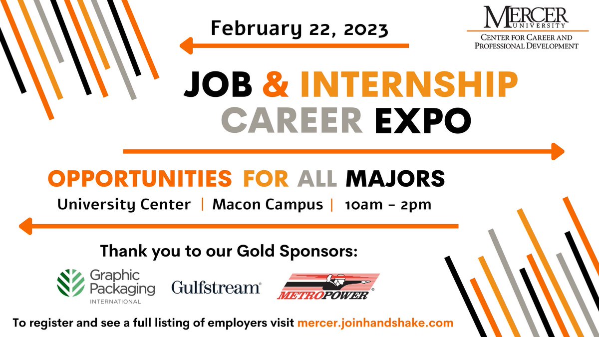 Mercer University (@merceryou) on Twitter photo Mercer students and alumni are invited to our spring Job & Internship Career Expo! The event, hosted by <a href="/mercerccpd/">Mercer University Career Center</a>, is from 10 a.m.-2 p.m. Feb. 22 in the University Center on our Macon campus. Mercer students and alumni are invited to our spring Job & Internship Career Expo! The event, hosted by <a href="/mercerccpd/">Mercer University Career Center</a>, is from 10 a.m.-2 p.m. Feb. 22 in the University Center on our Macon campus.