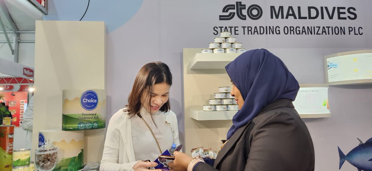 stoplc's tweet photo. We're super excited to share some exclusive photos of our stall at the #Gulfood, showcasing our products from Maldives Tuna to our Choice brand condensed milk, cooking oil and many more. Don't miss the chance to meet us in person at the Dubai World Trade Center from Feb 20 -24th. https://t.co/oTKl8ntba9