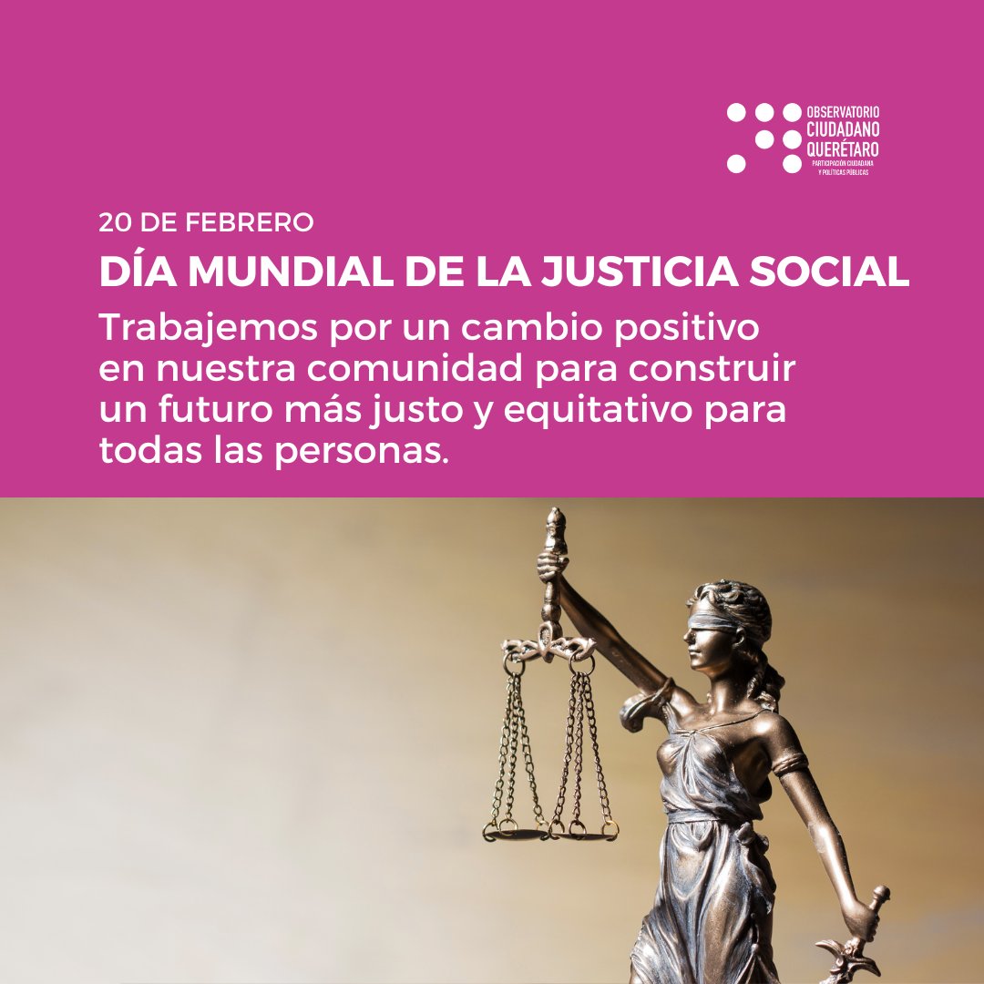 CiudadaniaOCQ's tweet photo. En el Día Mundial de la Justicia Social ⚖️ es fundamental que nos comprometamos a trabajar juntas/os para garantizar el disfrute pleno de los derechos económicos, sociales, culturales y ambientales de todas las personas.

¡Hagamos realidad un futuro más justo! 👊 https://t.co/LlsreWwLRS