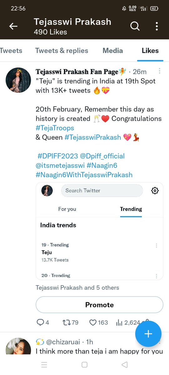 This is a big achievement for me as a fan 😭♥️🥂

She liked my tweet 🥺💝

@itsmetejasswi I love you so much 😊💖

TEJASSWI GRACING DPIFF2023
#TejasswiPrakash #Tejasswians
#dpiffawards2023 #TejaTroops #Naagin6WithTejasswiPrakash