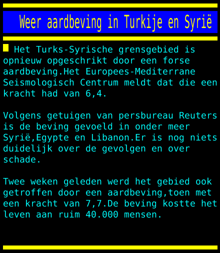Weer aardbeving in Turkije en Syrië
